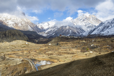 喜马拉雅山谷的全景