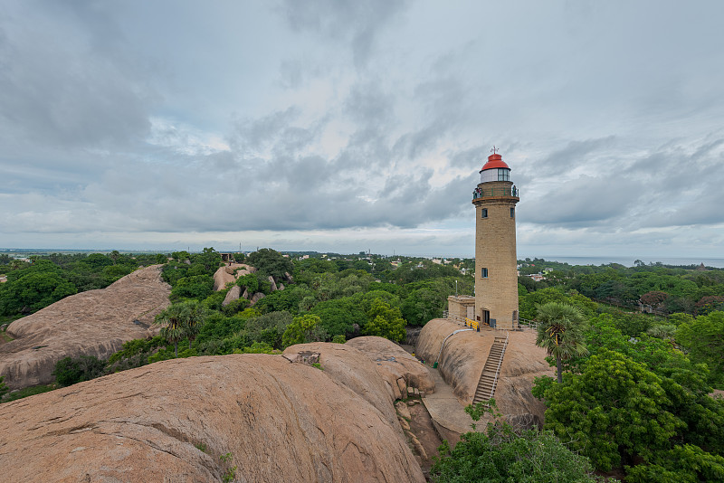 灯塔在Mahabalipuram，泰米尔纳德邦，印度南部