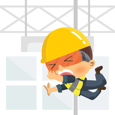 工人从高处坠落。工作场所事故或建筑安全概念。