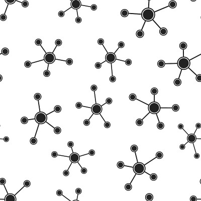 社交网络，分子，dna无缝模式背景。商业平面矢量插图。分子符号符号模式。