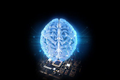 人工大脑和微芯片的3d渲染