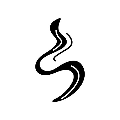 气味黑色象形文字图标。好味道。香气袅袅，香气飘逸。芳香袅袅，飘香袅袅。烟。白色空间上的剪影符号。向量