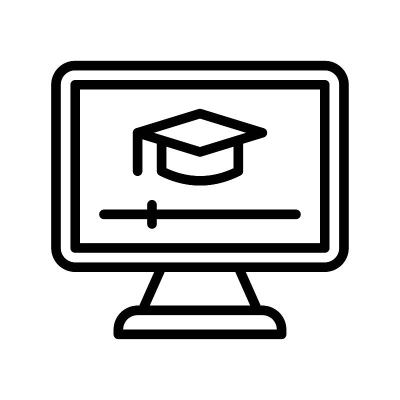 实时和流媒体相关的计算机屏幕与奖学金帽向量线性风格，