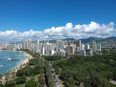夏威夷威基基海滩全景鸟瞰图