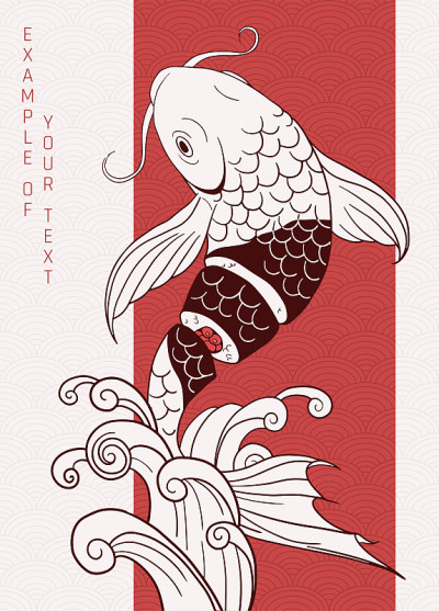 抽象插图鱼与寿司在中间的纹理红线