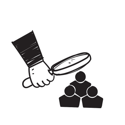 手绘涂鸦手握放大镜和搜索人符号的HR插图矢量孤立