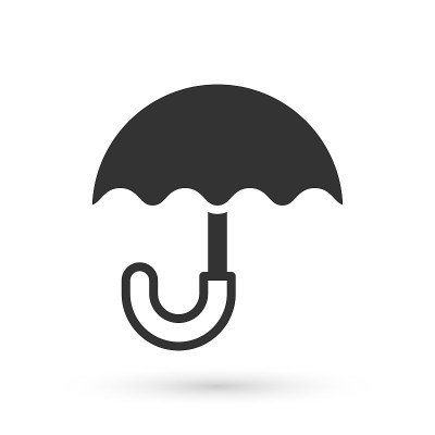 灰色经典优雅的打开伞图标孤立在白色的背景。雨保护的象征。向量