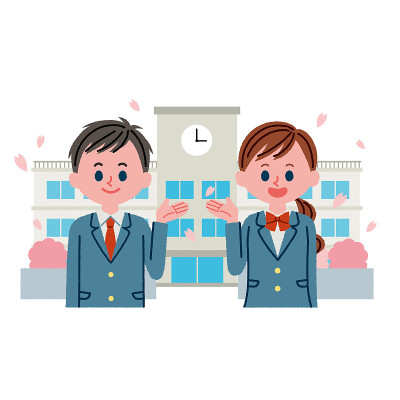 春季学校和学生插图材料