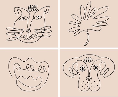 lineart surreal cat and dog faces vector image