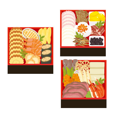 日本新年菜肴插图在白色的背景