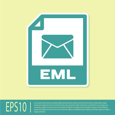 绿色EML文件文档图标。下载eml按钮图标隔离在黄色背景。EML文件的象征。矢量图