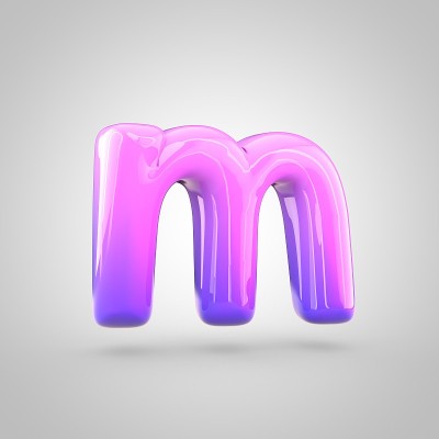 光滑的粉红色和紫色梯度油漆字母M小写孤立在白色背景