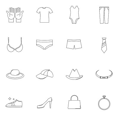 clothes and wear thin line icon set