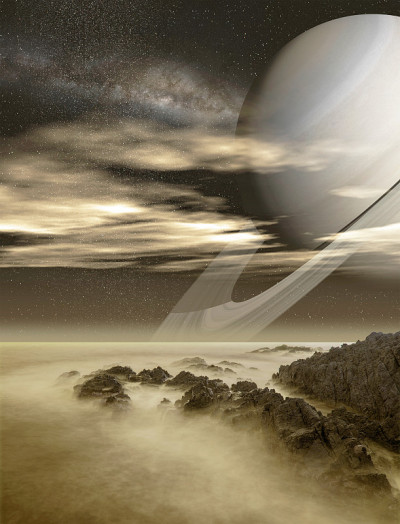 从土卫六卫星上观察土星