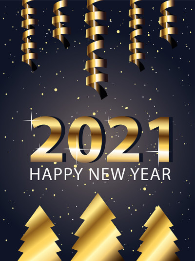 2021年新年快乐与松树金风格矢量设计