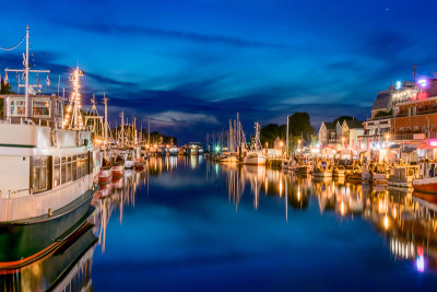 night view of canal with ships and Baltic Sea in W