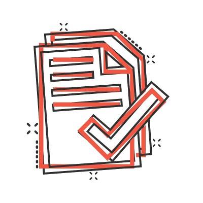 Document checklist icon in comic style. Report car