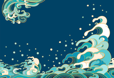 矢量插图的传统东方海浪。