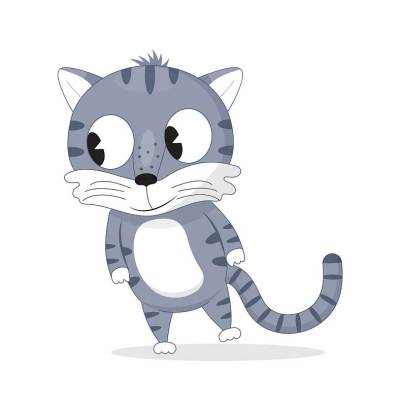 有趣的小猫向量。可爱的卡通灰猫。