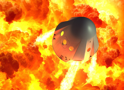 一个私人宇宙飞船逃生舱在爆炸上空起飞