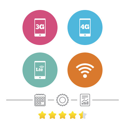 移动电信图标。3G, 4G和LTE。