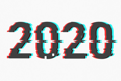 数字2020扭曲，故障效应。背景屏幕错误图形