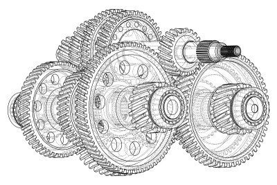 Outline gearbox concept. Vector
