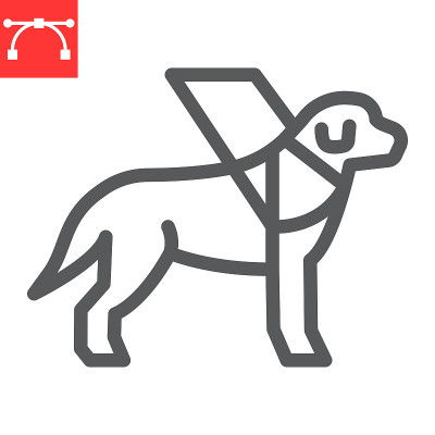 导盲犬线图标，残疾和拉布拉多，服务犬符号矢量图形，可编辑笔触线性图标，eps 10。