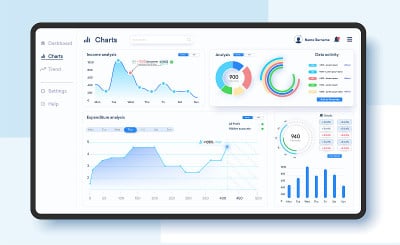 仪表板UI, UX, KIT，任何网站的伟大设计。业务信息模板。矢量平面插图。大数据概念用户管理面板