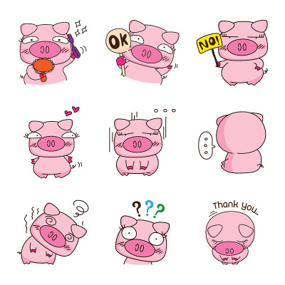 Sweety pig character design in different emotions 