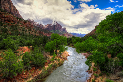 River & Watchman View，锡安国家公园，犹他州