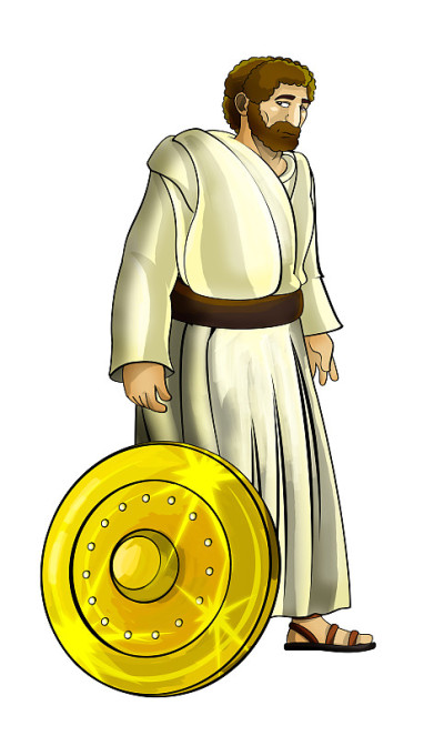 卡通场景与罗马或希腊古代人物的战士或角斗士在白色的背景