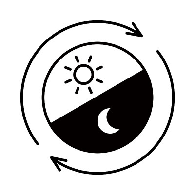 24小时的图片说明。箭头(线条艺术，黑色)从早上到晚上