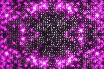粉色矩阵数字背景。抽象的网络空间的概念。人物倒了。来自符号流的矩阵。虚拟现实设计。复杂的算法数据黑客