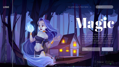 暗夜森林里神秘女孩的魔法横幅