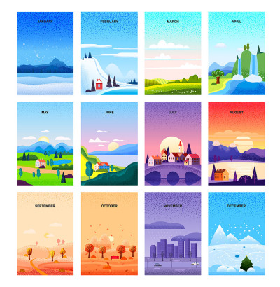 Calendar Set minimalistic landscape natural backgr