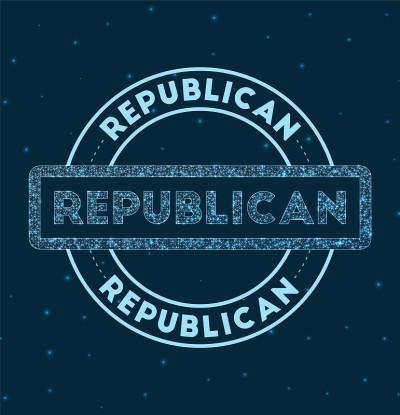共和党人。发光的圆形徽章。