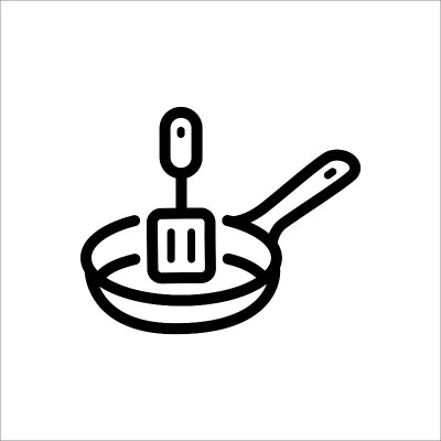 平底锅和抹刀，煎锅，图标，矢量设计的潮流