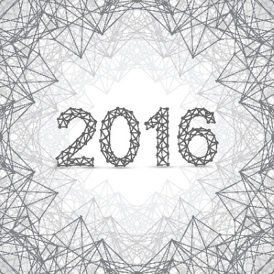 2016年新年快乐。图形背景分子和