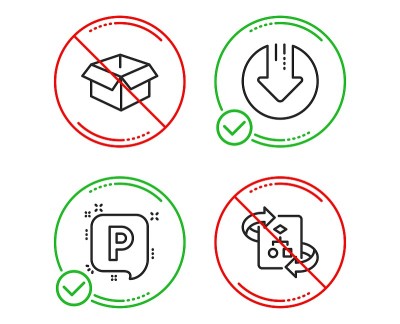 Download arrow, Opened box and Parking icons set. 