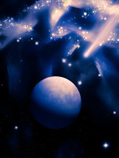 太空中的行星和彗星。星团和星云。