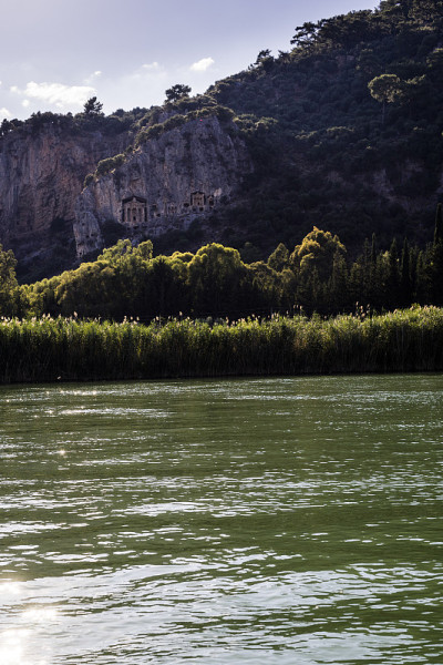 科诺斯古城和岩石王墓在Dalyan，奥尔塔卡，Muğla，土耳其