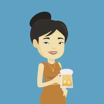 女人喝啤酒矢量插画