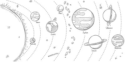 Vector Sketch Illustration - Solar System with Sun