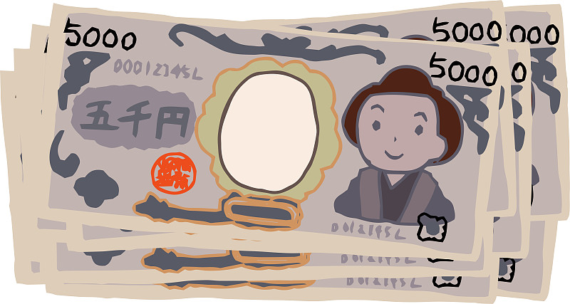 Bunch of  Cute hand-painted Japanese 5000 yen note