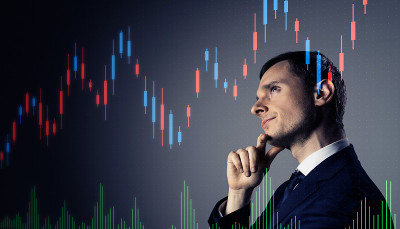 财务图表和一个投资者。金融技术。Fintech。