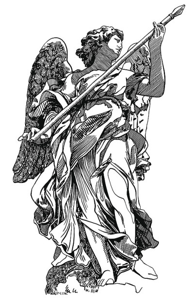 大理石雕像天使的原始素描数字绘图