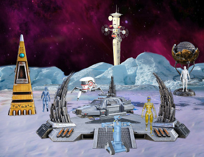 未来空间基地与人工智能机器人居住的3D插图