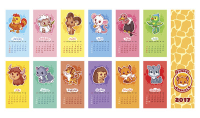 有动物的2017年日历。