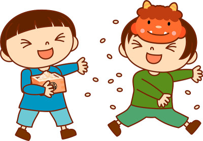 Children throwing dried soy beans